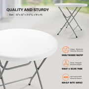 VINGLI 32" Portable Folding Table Plastic Card Table Round