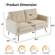 VINGLI LS103 56" Loveseat Sofa with Metal Legs Modern Upholstered Couch