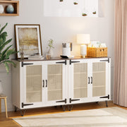 VINGLI Rattan Buffet Sideboard Boho Wicker Cabinets Wooden Cradenza with Adjustable Shelves