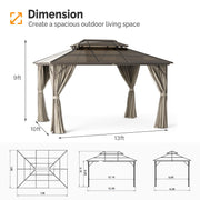 VINGLI 10 x 13 Hardtop Patio Outdoor Gazebo with Curtains and Netting Double Roof Canopy