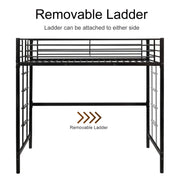 VINGLI Twin Metal Loft Bed Frame with Stairs for Kids/Adults Grey/White/Black