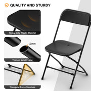 VINGLI Portable Plastic Folding Chair 350lb Stackable Seat with Steel Frame Black/White