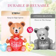 VINGLI 4.8 FT Valentine's Day Inflatable Bear Holding Heart Candy Hearts LED Blow Up Lighted Decoration