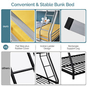 VINGLI Bunk Beds Heavy Duty Twin Over Full Size with Flat Rung Steps Gray/Black