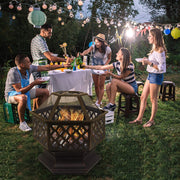 VINGLI 22" Wood Portable Burning Fire Pit Hex Shaped