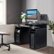 Vingli 2 Drawers Wooden Computer Desk for Home Office Desk Writing Study Desk with Open Shelves and Keyboard Tray Black