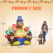 VINGLI 6/10FT Turkey with Pilgrim Hat/ Colorful Tail Thanksgiving Decor Party Decorations for Home Indoor Yard Garden