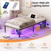 VINGLI 14" Tall Metal Bed Frame with Lights