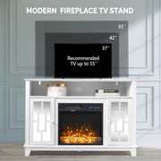 VINGLI 55in TV Stand White TV Stand Entertainment Center with Mirror Doors
