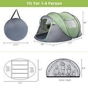 VINGLI Pop Up Camping Tent with Waterproof Automatic Setup for 3/4  Person