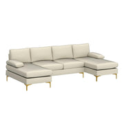 VINGLI SS104 110" Linen U-Shaped Sectional Couch Sofa for Living Room