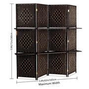 Vingli 4/6 Panels Heavy Duty 6FT Tall Rattan Indoor Folding Room Divider Screens with Partition Wall 2 Display Shelves for Home Office