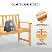 VINGLI 47 Inch Natural Porch Wood Bench for 2 People Patio Outdoor Bench