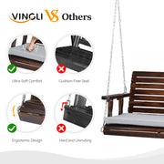 VINGLI 4FT Wooden Patio Porch Swing with Cushions 880lbs