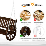 VINGLI 5FT Porch Swing with Wagon Wooden Wheel 880Ibs Yard Hanging Swing Outdoor Garden Bench