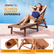 VINGLI Wooden Patio Lounger Chair with Wheels