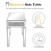 VINGLI Mirrored Nightstand Narrow End Table Glass Bed Side Table Silver