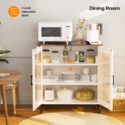 VINGLI Rattan Buffet Sideboard Boho Wicker Cabinets Wooden Cradenza with Adjustable Shelves