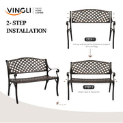 VINGLI 40.5in Patio Garden Bench Outdoor Metal Seat Black/Bronze