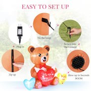 VINGLI 4.8 FT Valentine's Day Inflatable Bear Holding Heart Candy Hearts LED Blow Up Lighted Decoration