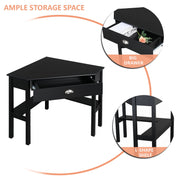 VINGLI Wood Corner Desk with Drawer and Storage Triangle Computer Desk Black