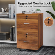 VINGLI 2 Drawer Wood File Cabinet with Lock Mobile Vertical Filing Cabinet with Storage Walnut/Black/Grey/Brown/White