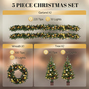 VINGLI Pre-lit Christmas Tree 5-Piece Set Artificial Christmas Porch Decorations Indoor Outdoor Lighted Decor