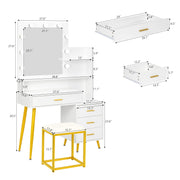 VINGLI Vanity Set with Lighted Mirror Makeup Vanity Table Set Modern Dressing Table