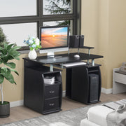Vingli 2 Drawers Wooden Computer Desk for Home Office Desk Writing Study Desk with Open Shelves and Keyboard Tray Black