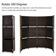 Vingli 4/6 Panels Heavy Duty 6FT Tall Rattan Indoor Folding Room Divider Screens with Partition Wall 2 Display Shelves for Home Office