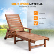VINGLI Wooden Patio Lounger Chair with Wheels