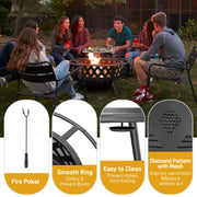 VINGLI 30in Fire Pit 2 in 1 Outdoor Wood Burning Fire Pit with Cooking Grill Round Metal Firepit Table