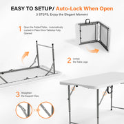 VINGLI Plastic Folding Table Portable Rectangular Table with Carrying Handle