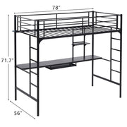 Vingli Metal Bed Frame with Table Shelf Elevated Bed Iron Bed Black