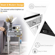 VINGLI Mirrored Nightstand Narrow End Table Glass Bed Side Table Silver