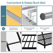 VINGLI Metal Bunk Bed Twin Over Twin Sturdy Frame with Safety Guard Rail & Removable Ladder