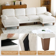 VINGLI 110' U Shaped Comfy Sectional Couch 4-Seater Sofa with Chaise