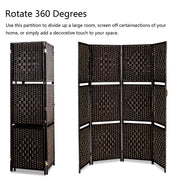 Vingli 4/6 Panels Heavy Duty 6FT Tall Rattan Indoor Folding Room Divider Screens with Partition Wall 2 Display Shelves for Home Office