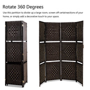 Vingli 6FT 4/6 Panel Folding Rattan Room Divider with 2 Display Shelves
