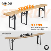 VINGLI 3 PCS Wooden Folding Picnic Tables with Benches Set for Garden Camping BBQ