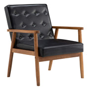 VINGLI PU Leather Armchair with Rubber Wood Armrests