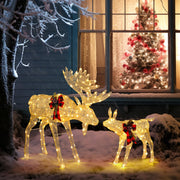 VINGLI 1/2/3 Piece Lighted Christmas Reindeer Family Set Outdoor Yard Decoration White/Gold/Brown