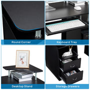 Vingli 2 Drawers Wooden Computer Desk for Home Office Desk Writing Study Desk with Open Shelves and Keyboard Tray Black