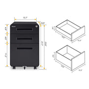 VINGLI 3-Drawer Rolling File Cabinet 23.8inch Mobile File Cabinet Under Desk with Locking