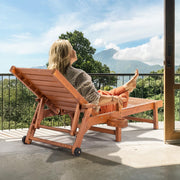 VINGLI Wooden Patio Lounger Chair with Wheels