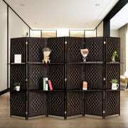 Vingli 6FT 4/6 Panel Folding Rattan Room Divider with 2 Display Shelves