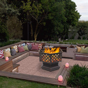 VINGLI 24in Hex-Shaped Fire Pit with Spark Screen & Poker Wood Burning Bonfire Firebowl Outdoor Portable Steel Firepit