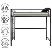 VINGLI Twin Metal Loft Bed Frame with Stairs for Kids/Adults Grey/White/Black