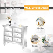 VINGLI Silver Mirrored Dresser with 6-Drawer