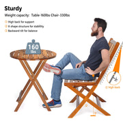 VINGLI 3Pcs Patio Bistro Set Outdoor Acacia Wood Chair and Table